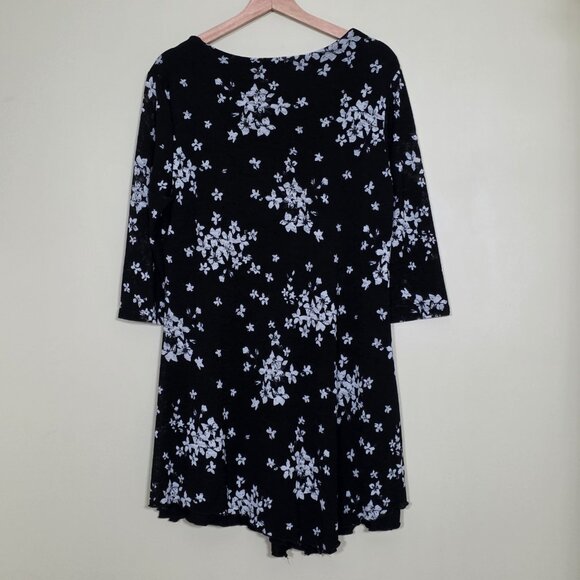 Papa Vancouver Tunic Womens L Black Floral Layered 3/4 Sheer Sleeves Lagenlook - Picture 16 of 16